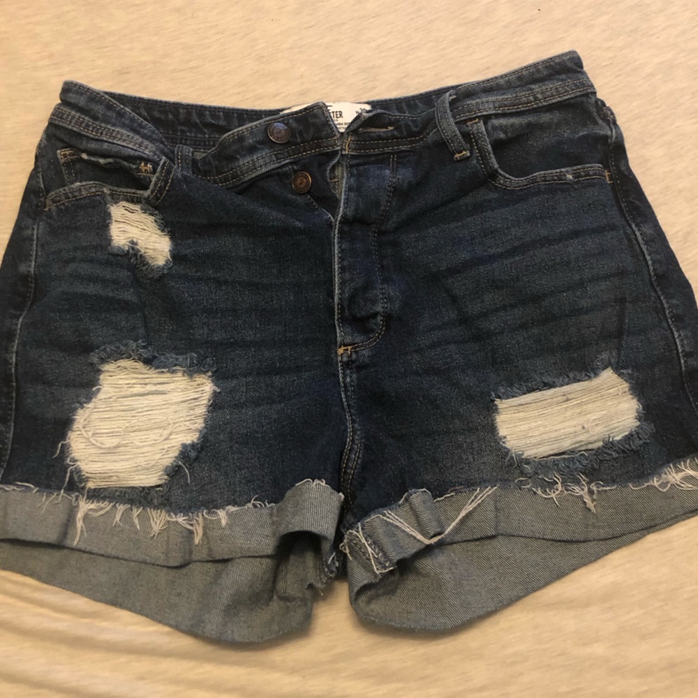 Hollister Blue Distressed Jean Shorts Frayed Hem Womans Sz 11 w 30 High Rise 3”